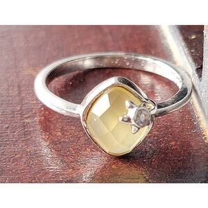 Chic Rhodium-Plated Size 9 Ring with Yellow Faceted Gemstone and Star Accent